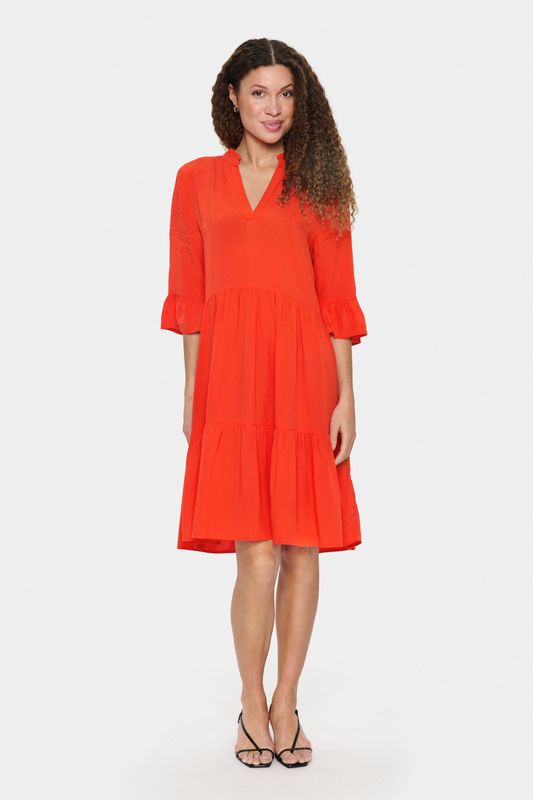 Saint Tropez - Edasz Dress - Jurk - Rood - ¾ Mouwen - Ruchedetails