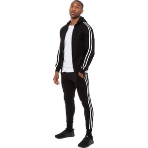 Enzo - Heren Zip Up Tape Hoodie Tracksuit Set - Zwart