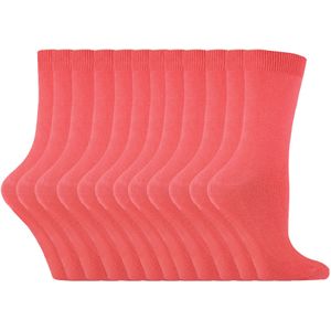 12 paar kleurrijke effen katoenrijke damessokken - Koraal