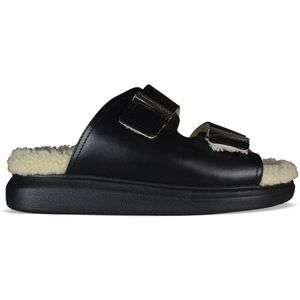 Alexander McQueen - Badslippers - Zwart - Met Schapenvacht Gevoerd