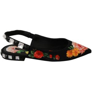 Dolce & Gabbana Vrouwen Zwart Bloemen Kristal Slingbacks Sandalen Schoenen