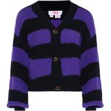 MYMO - Gebreid Vest - Donkerlila/Zwart - V-hals - Lange Mouw