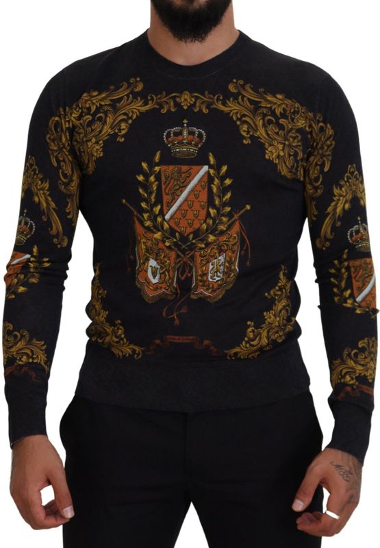 Dolce & Gabbana Grijze Zijde Barok Medaille Motief Heren Trui