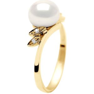Zoetwater Parel Ring 7-8 mm en 0020 Cts Diamond Jewellery Yellow Gold