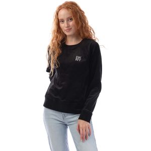 Dames DKNY Velours Logo Crew Neck Sweatshirt in zwart