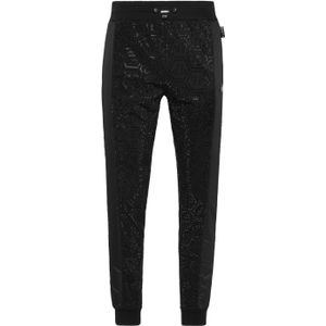 Philipp Plein - Trousers Jogging - Zwart - Broek - Nylon Inserts Monogram Strass