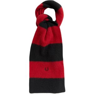 Fred Perry Merino Racing Red and Black Stripped Wool Scarf