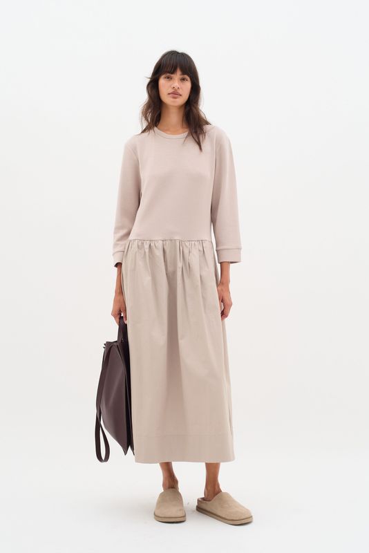 InWear - Jurk - Donkerbeige - Jersey - 7/8 Lengte - Losse Pasvorm - Driekwart Mouw
