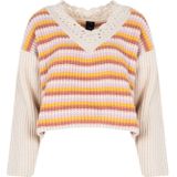 Trui - Veelkleurig - Katoen - Kantstijl Halslijn