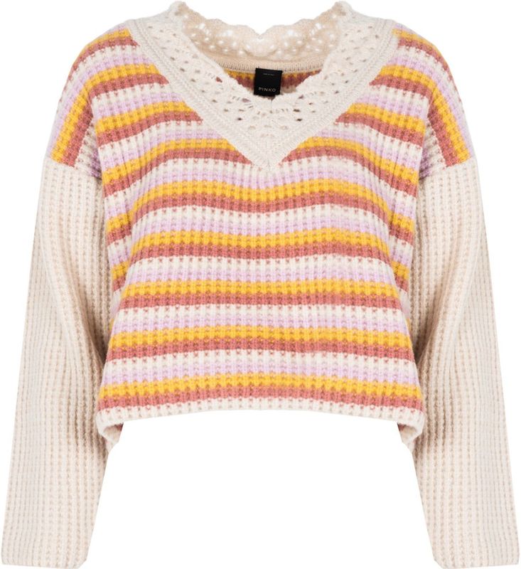 Trui - Veelkleurig - Katoen - Kantstijl Halslijn