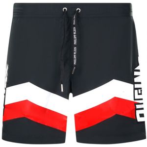 Philipp Plein Diag Logo Long Black Swim Shorts - Maat M