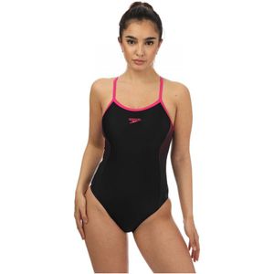 Speedo Muscleback Badpak Met Smalle Bandjes Voor Dames, Zwart-roze - Maat 46