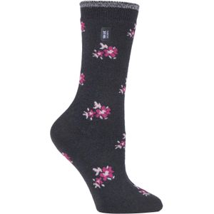 Heat Holders Dames Ultra Lite thermo geklede sokken - Houtskool Bloemen (Bellis)