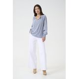 Blouse - Blauw/Wit - 'Tiah' - Viscose - Lange Mouw - Losse Pasvorm