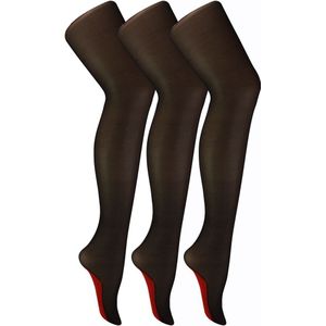 Sock Snob - Womens Seamed Panty's 3 Pack 40 Denier - Zwart / Rood - Maat XL