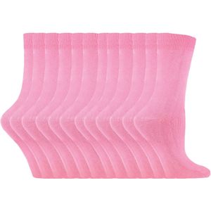 12 paar kleurrijke effen katoenrijke damessokken - Roze Roze