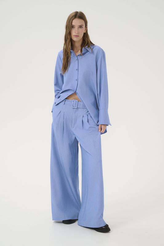 Overhemd - Casual Fit - Blauw/Wit - Lange Mouwen