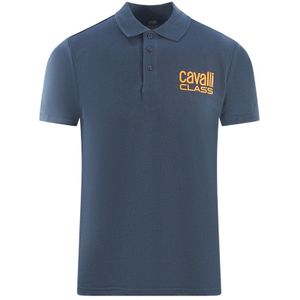Cavalli Class Bold Brand Logo Navy Blue Polo Shirt