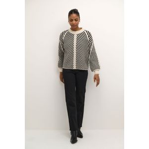 Kaffe - Gebreide Trui - Veelkleurig - Lange Pofmouwen - Ronde Hals