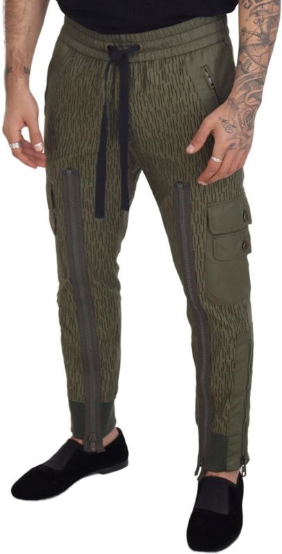 Dolce & Gabbana - Slim-Fit Broek - Groen - Katoen/Nylon - Logo-Details