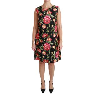 Dolce & Gabbana Dames Zwart Bloemen Shift A-lijn Mini Jurk - Maat L