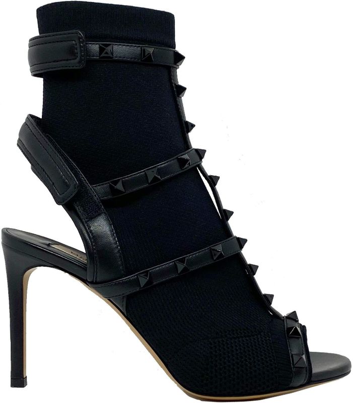 Valentino - Rockstud Sock Heel Sandals - Zwart - Leer - Hak 9 cm
