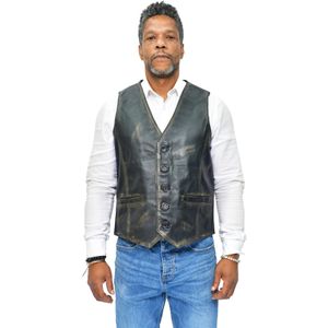 Klassiek leren gilet - Verweerd zwart - Chester