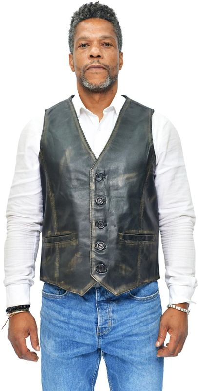 Klassiek leren gilet - Verweerd zwart - Chester