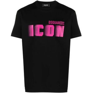 Dsquared2 Icon Blur Cool Pink logo katoenen T-shirt in zwart