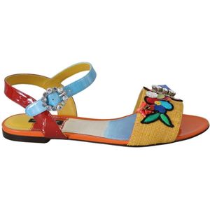 Dolce & Gabbana Dames Multicolor Crystal Strap Slide Lederen Sandalen - Maat 42.5