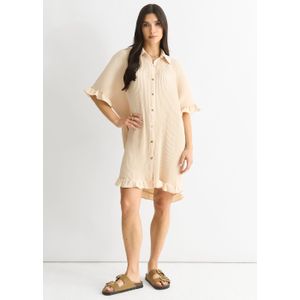 Beige Plisse Frill Detail oversized Overhemdjurk