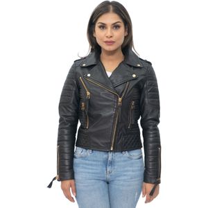 Brando - Vintage Bikerjack - Zwart - Dames - Leren Gewatteerd