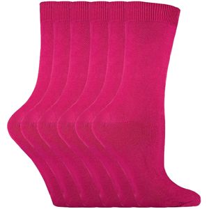 PL30 - Set van 6 Casual Katoenen Damessokken - Deep Fuchsia - Katoen