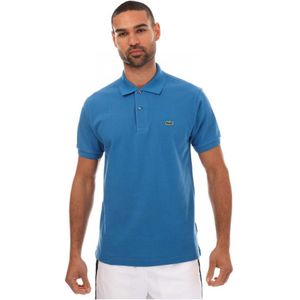 Heren Lacoste Polo Shirt met Korte Mouwen en Geribbelde Kraag in Blauw