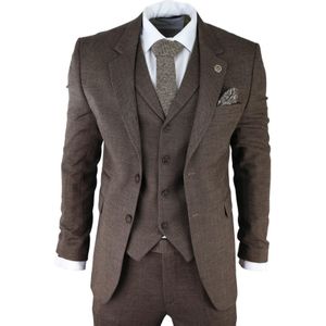 Heren bruin 3-delig tweed visgraatpak Peaky Blinders klassiek op maat