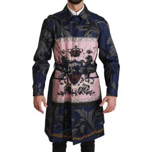 Dolce & Gabbana Men's Blue Royal Crown Trenchcoat Zijden Jas