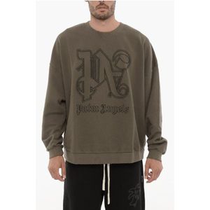 Vintage Effect ronde hals sweatshirt met reliëfmonogram in militairgroen