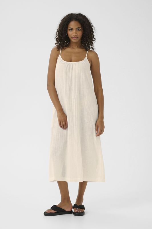 Kaffe - Zomerjurk - Wit - Losvallend Model - 3/4 Lengte