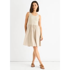 Beige katoenen ribtop skater mini-jurk