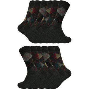 12 paar multiverpakking Argyle lamswollen herensokken - Grijs