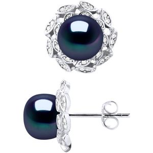 Stud Oorbellen FLOWER Beads Freshwater 89mm Zwarte Knopen Jewelry 925