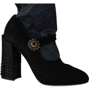 Dolce & Gabbana Dames Zwart Crystal Mary Janes Booties Schoenen - Maat 40