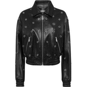 Philipp Plein - Leather Eyelet Bomber Jacket - Zwart - Dames Jassen