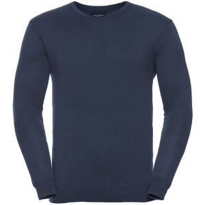Russell Collection Heren Sweatshirt Katoen Acryl V Hals (Franse marine)