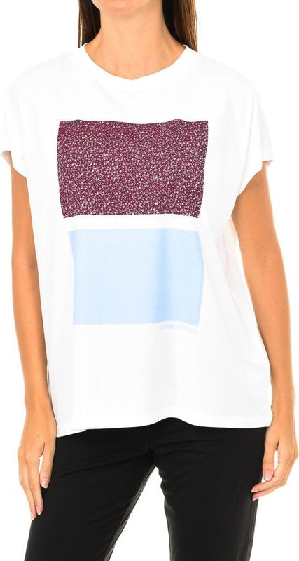 Calvin Klein - T-shirt - Veelkleurig - Dames - Katoen - Korte Mouwen - Geribbelde Ronde Hals