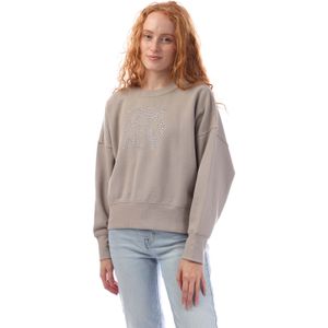 Dames DKNY Gemengd Rhinestone Stud Logo Crew Sweat Shirt in Bruin