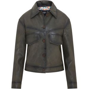 Infinity - Kopervik - Leren Bikerjack - Olijfgroen - Dames