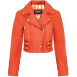 Dames Brando Cropped Oranje Leren Jas - Longtown
