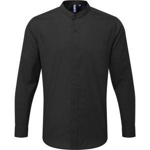 Premier Heren Formeel Overhemd Met Lange Mouwen Met Bandkraag (Zwart) - Maat M