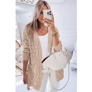 Azura Exchange Dames Kabelgebreide Cardigan met Zakken Beige